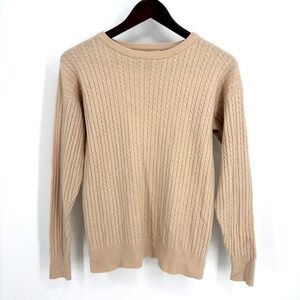 Nordstrom Womens 100% Cashmere Cable Knit Sweater L Soft‎ Pink Crewneck Vintage